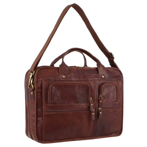 Pierre Cardin Rustic Leather Computer Bag in Chestnut