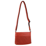 Pierre Cardin Leather Woven Embelished Cross Body Bag - Orange