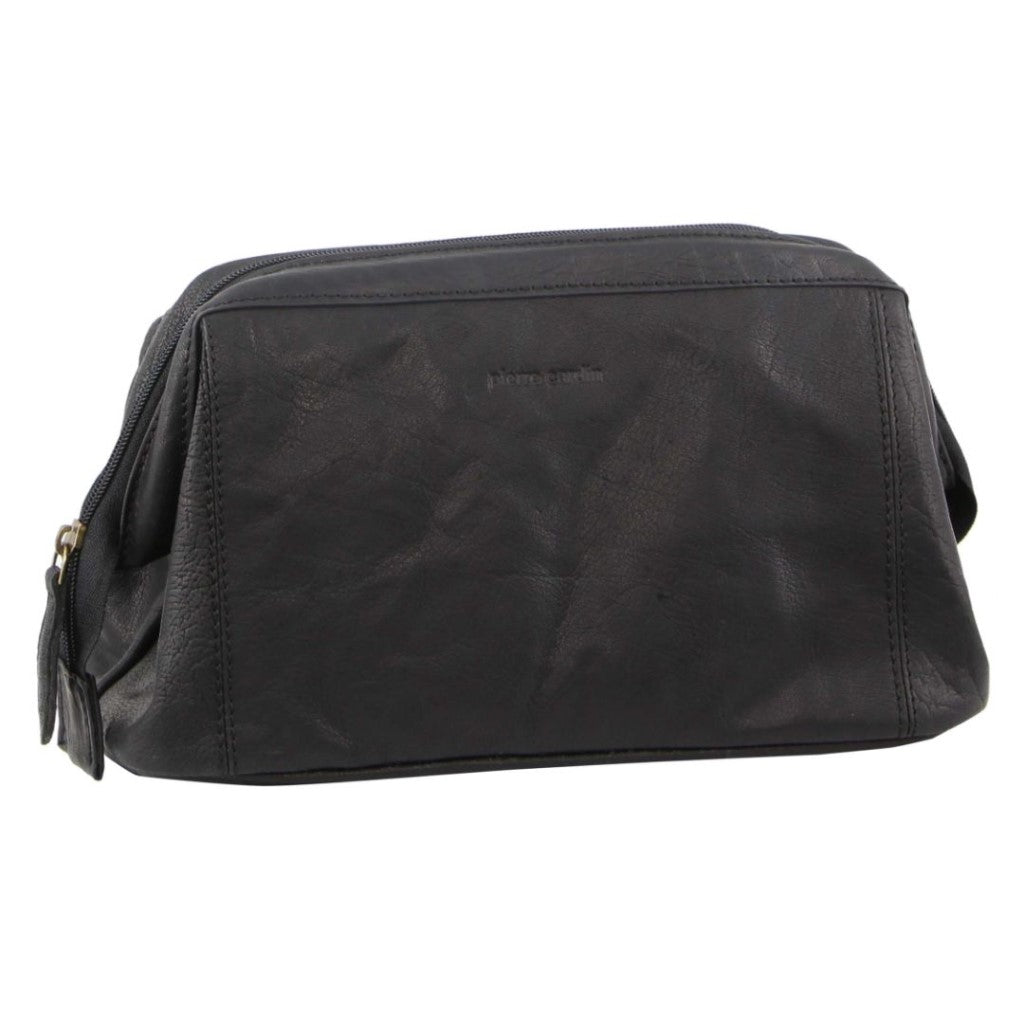 PIERRE CARDIN RUSTIC LEATHER TOILETRY BAG BLACK Tom Bridget Boutique