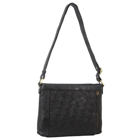Pierre Cardin Woven Embossed Leather Bag - Black
