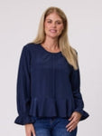 Blake Pleated Front Blouse - Navy