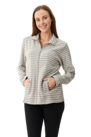 Nebo Striped Zip Jacket - Grey/Cream