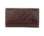 PIERRE CARDIN LEATHER WALLET WITH WOVEN PANEL - DARK TAN