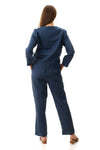 Seamed linen jacket - petrol