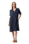 Collared linen dress - Navy