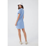 FDJ Short Sleeve Rouched Dress - Tranquil Blue Stripe