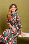 Evergreen Leaves Maxi Shirt Dress