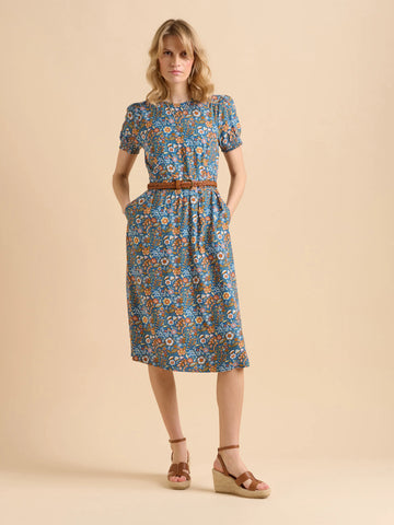 Navy Secret Garden Midi Dress