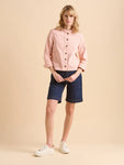 Frill Neck Denim Jacket - Pink