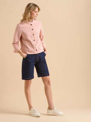 Frill Neck Denim Jacket - Pink