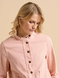 Frill Neck Denim Jacket - Pink