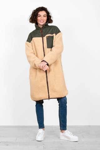 Teddy Longline Borg Jacket - Cream/Olive