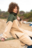 Teddy Longline Borg Jacket - Cream/Olive