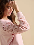Broderie Crew Neck Sweat - Pink