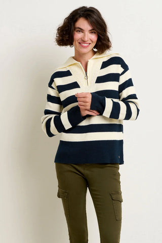 Stripe Zip Collar Knit