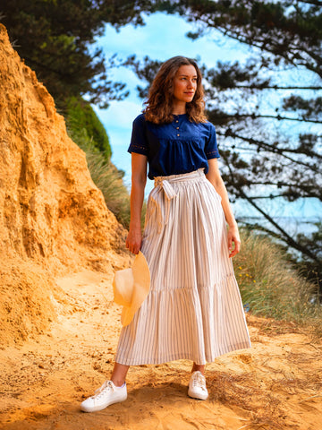 Stripe Paper Bag Waist Skirt