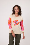 Classified Merino Blend Daisy Stripe Jumper - Stone