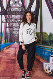 Classified Daisy V Neck Sweatshirt - White