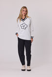 Classified Daisy V Neck Sweatshirt - White