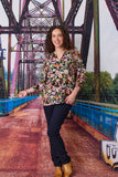 Classified Toulon 3/4 Sleeve Floral Blouse - Black