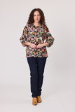 Classified Toulon 3/4 Sleeve Floral Blouse - Black