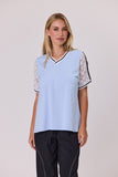 Haven Lace Trim Tee - Pale Blue
