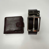 PIERRE CARDIN LEATHER WALLET AND BELT SET - CHESTNUT