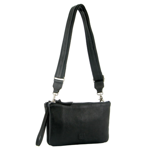 Leather Ladies Cross-Body Handbag - Black