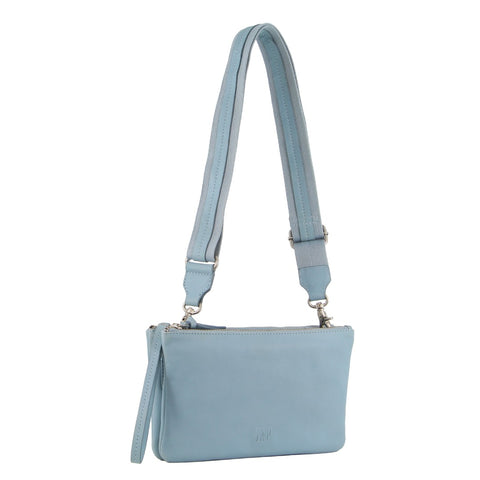 Leather Ladies Cross-Body Handbag - Light Blue