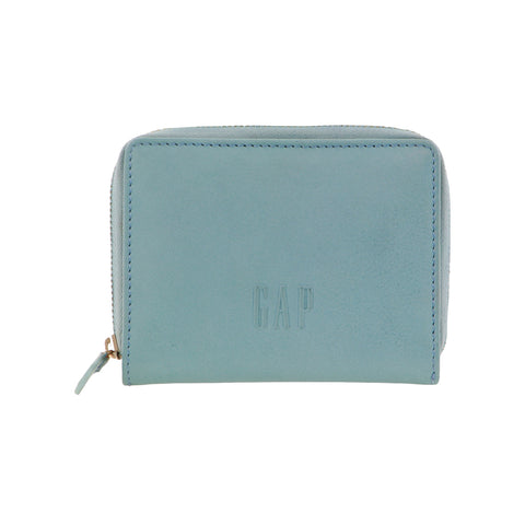 Leather Ziparound Wallet - Light Blue