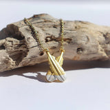 Crossed Huia Feather Necklace - Gold