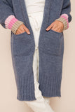 Suzy D Hunter Long Knit Cardi with Stripe Sleeve - Jeans