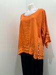 Suzy D Linen Frill Sleeve Top - Orange