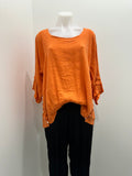 Suzy D Linen Frill Sleeve Top - Orange