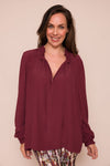 Suzy D Kyrie Blouse with Rouched Trim - Bordo