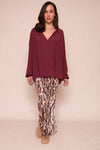Suzy D Kyrie Blouse with Rouched Trim - Bordo