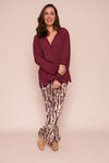 Suzy D Kyrie Blouse with Rouched Trim - Bordo