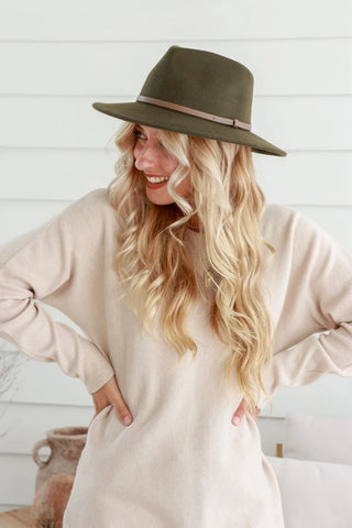 Brown Band 100% Wool Fedora - Khaki
