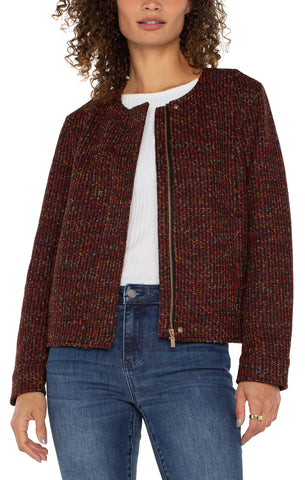 Liverpool Collarless Zipup Jacket - Bordeaux