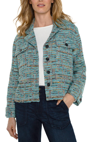 Liverpool Button Front Boxy Shacket - Ocean Boucle