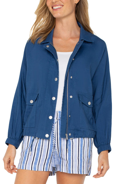 Raglan Sleeve Jacket with Cinch Hem - Goddess Blue