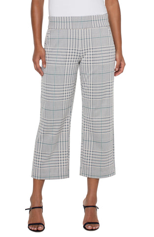 Liverpool Mabel Wide Leg Pullon - Soft Sand and Grey Plaid