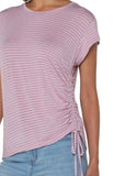 Liverpool Scoop Neck Tee with Side Detail - Mauve Shadow Stripe