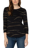 Liverpool 3/4 Sleeve Knit Top - Black Forest Abstract Animal