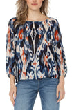 Liverpool 3/4 Puff Sleeve Square Neck Top - Allover Ikat