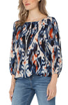 Liverpool 3/4 Puff Sleeve Square Neck Top - Allover Ikat