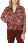Liverpool L/S Blouse with Smocked Waistband - Watercolour Cheetah