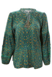 Liverpool L/S Shirred Blouse - Emerald Ikat