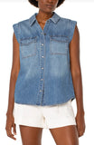Sleeveless Button Up Soft Denim Shirt