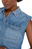 Sleeveless Button Up Soft Denim Shirt
